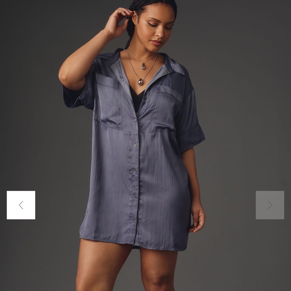 Pilcro Short-Sleeve Silky Surf Shirt Dress